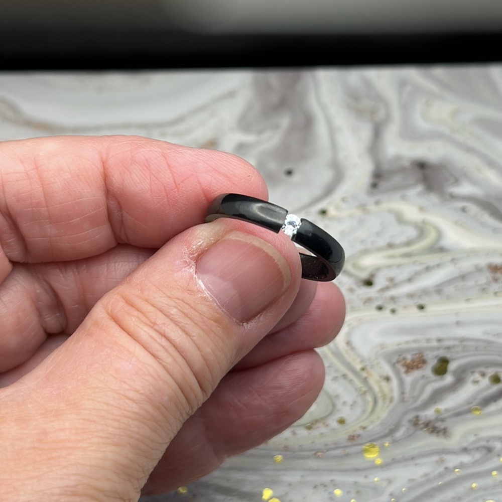 3mn Black Band with Cubic Zirconia, Ring, Jewelry